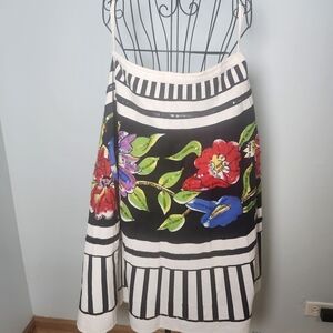 Bernardo Floral Sequin Cotton Skirt Black White Striped Size 14